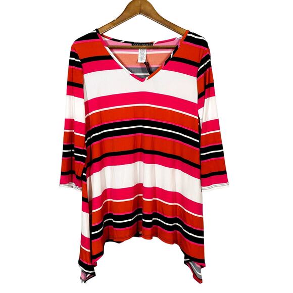 NEW! Coco Bianco Striped Tunic Top Long Sleeve Blouse V Neck Shirt - M - Picture 1 of 4